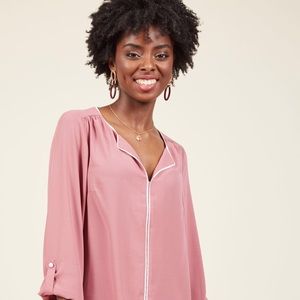 Modcloth Podcast Co-Host Long Sleeve Top in Rose
